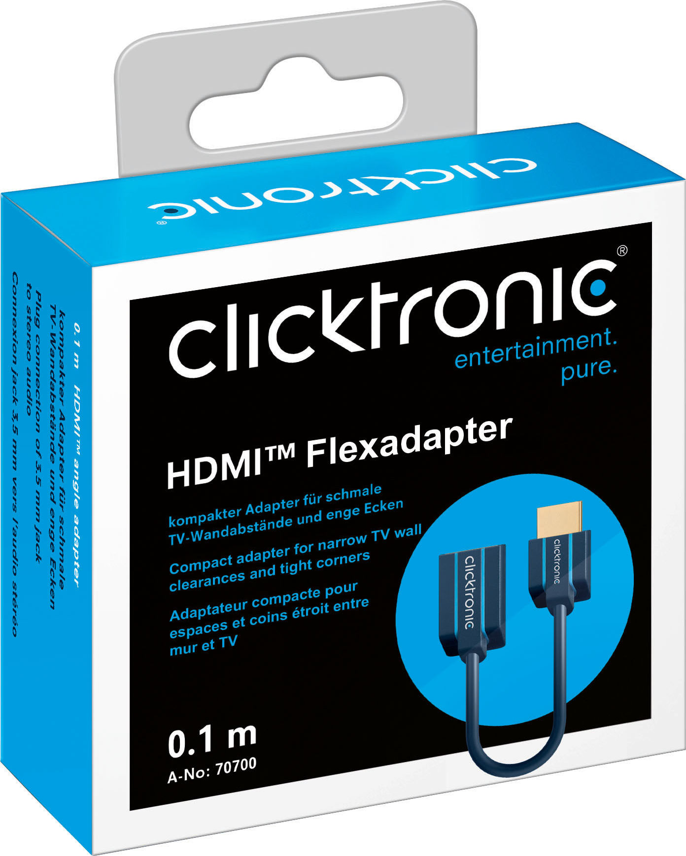Preview: Clicktronic Casual HDMI Flexadapter (für schmale TV-Wandabstände und Ecken, 0,1m)