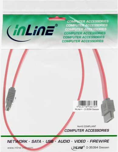Preview: InLine SATA Kabel 6Gb/s mit Sicherheitslasche rot 0,5m