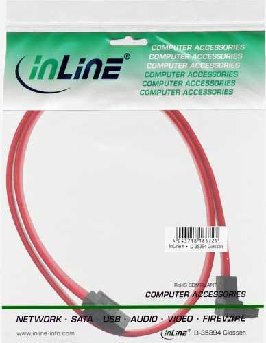 Preview: InLine SATA Kabel gewinkelt 6Gb/s mit Lasche rot 0,5m