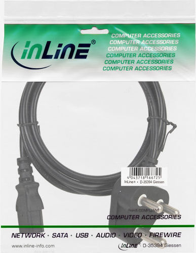 Preview: InLine Netzkabel, Netzstecker Südafrika 10A Typ M auf Kaltgerätestecker, 1,8m