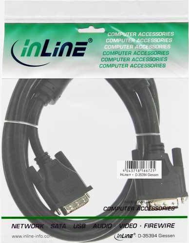 Preview: InLine DVI-D Kabel digital 18+1 St/St SingleLink 2 Ferrite schwarz 5m