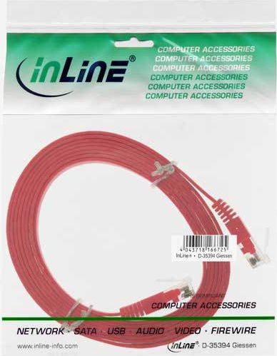 Preview: InLine Patchkabel flach, U/UTP, Cat.6, rot, 2m