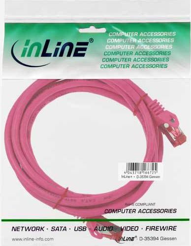 Preview: InLine Patchkabel, S/FTP (PiMf), Cat.6, pink, 0,5m