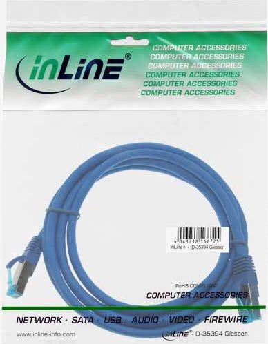 Preview: InLine Patchkabel Cat.6A, S/FTP (PiMf), halogenfrei, 500MHz, blau, 2m