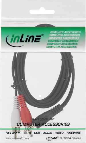 Preview: InLine Cinch/Klinke Kabel 2x Cinch Stecker an 3,5mm Klinke Stecker 1m