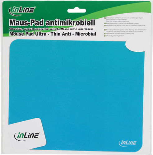 Preview: InLine Maus-Pad antimikrobiell ultradünn 220x180x0,4mm blau