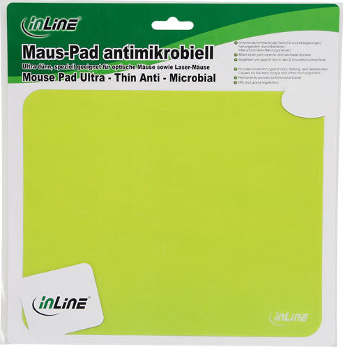 Preview: InLine Maus-Pad antimikrobiell ultradünn 220x180x0,4mm grün