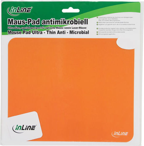 Preview: InLine Maus-Pad antimikrobiell ultradünn 220x180x0,4mm orange