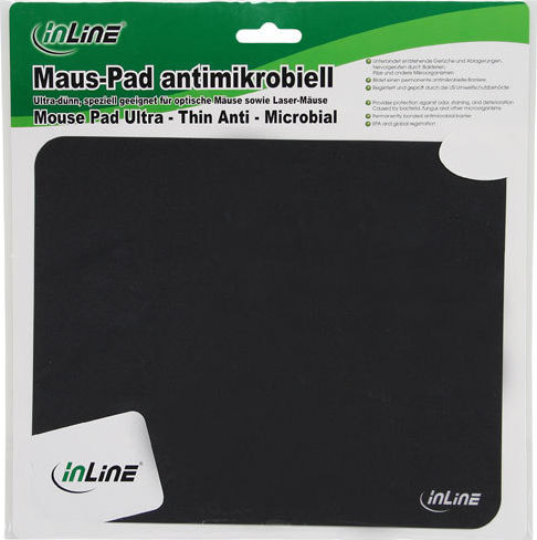 Preview: InLine Maus-Pad antimikrobiell ultradünn 220x180x0,4mm schwarz