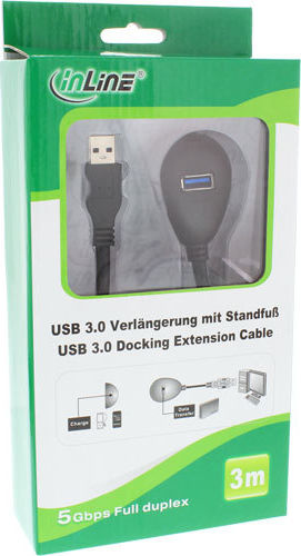 Preview: InLine USB 3.0 Verlängerung A Stecker / Buchse mit Standfuß schwarz 3m