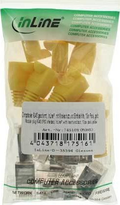Preview: Crimpstecker gelb RJ45 geschirmt,mit Knickschutz und Einfädelhilfe,10er Pack