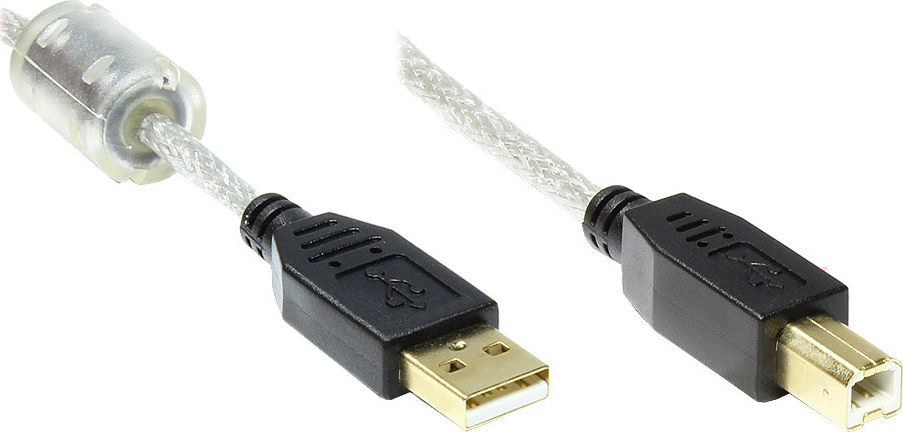Preview: Good Connections Anschlusskabel USB 2.0 Drucker High Quality Ferritkern verg. Kontakte St B transparent 5m