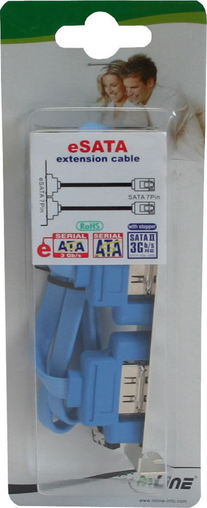 Preview: InLine eSATA Slotblech 2x eSATA Bu ext auf int SATA Stecker blau 0,3m