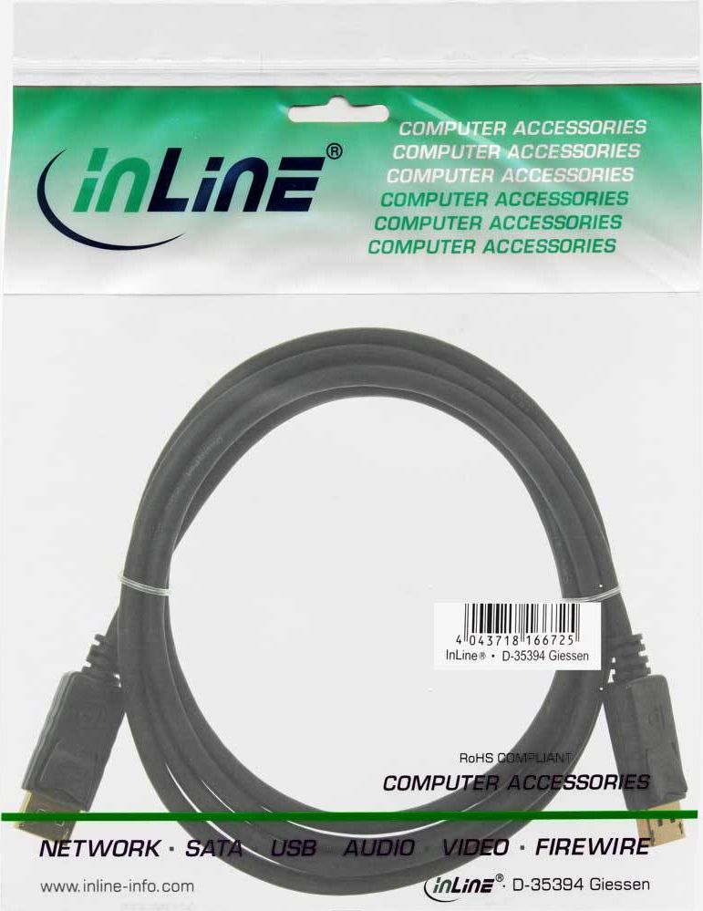 Preview: InLine DisplayPort Kabel vergoldete Kontakte schwarz 5m