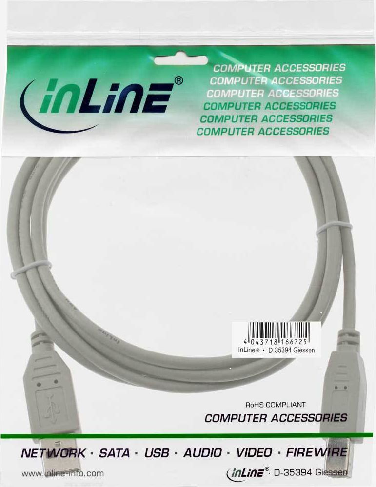Preview: Intos USB 2.0 Kabel USB Anschlusskabel A/S-B/S 7.0m grau