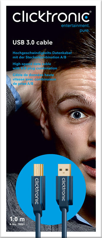 Preview: 3m Clicktronic Casual USB 3.0 Kabel TYP-B (Stecker Typ A / Stecker Typ B)