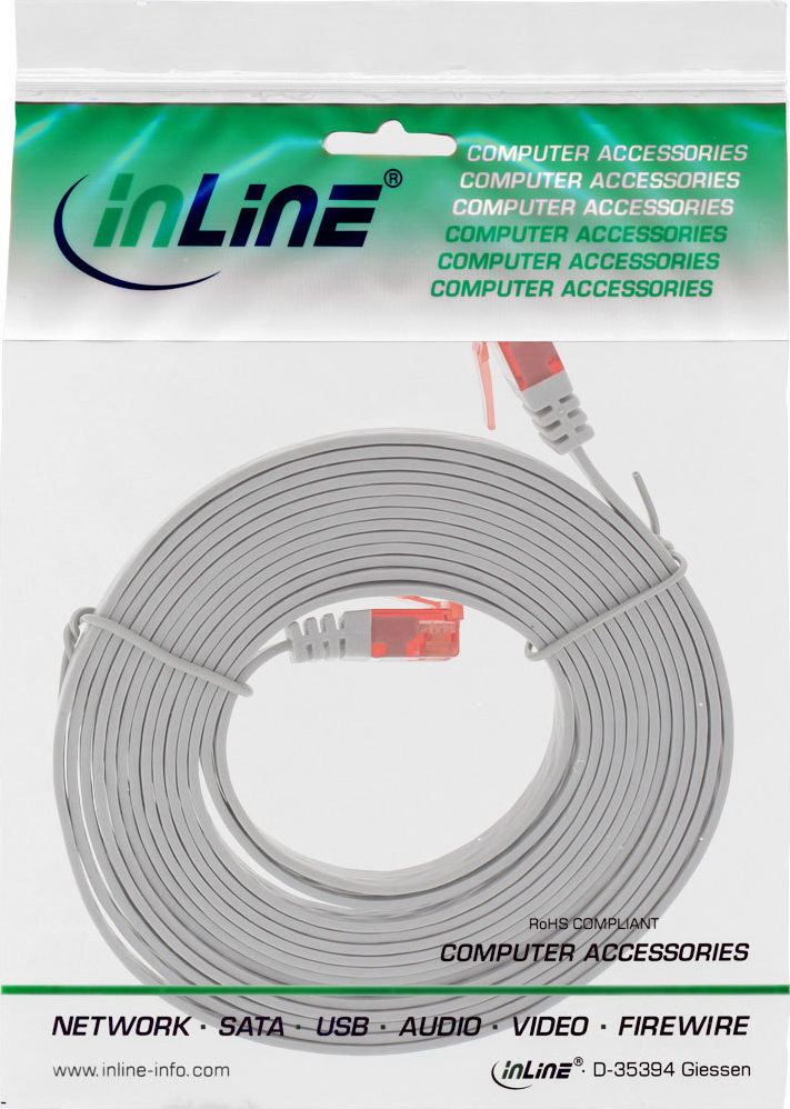 Preview: InLine Patchkabel flach, U/UTP, Cat.6, grau, 1m