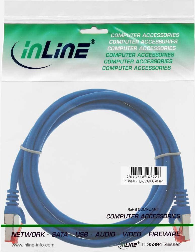 Preview: InLine Patchkabel, S/FTP (PiMf), Cat.6, blau, 0,5m