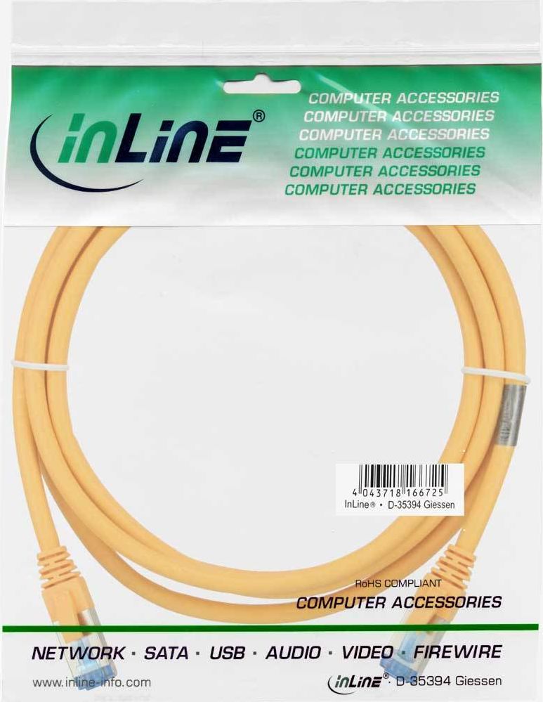 Preview: InLine Patchkabel Cat.6A, S/FTP (PiMf), halogenfrei, 500MHz, gelb, 3m