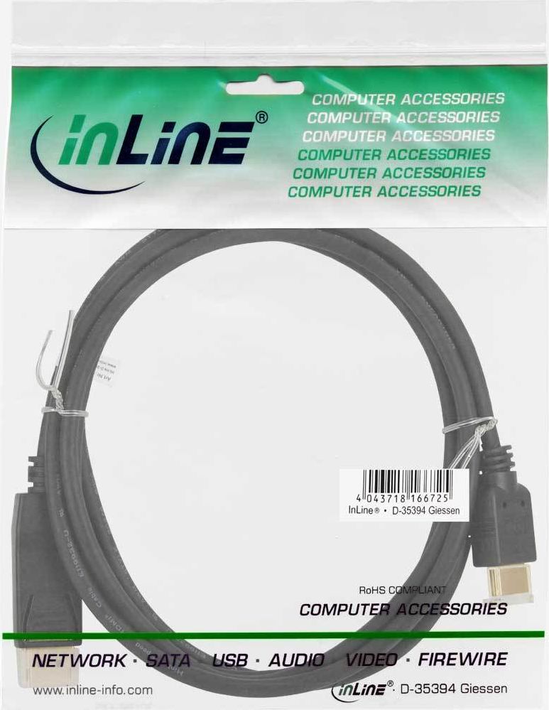 Preview: InLine DisplayPort zu HDMI Konverter Kabel schwarz 3m