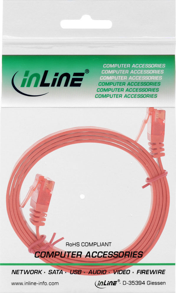 Preview: InLine Patchkabel flach, U/UTP, Cat.6, rot, 0,5m