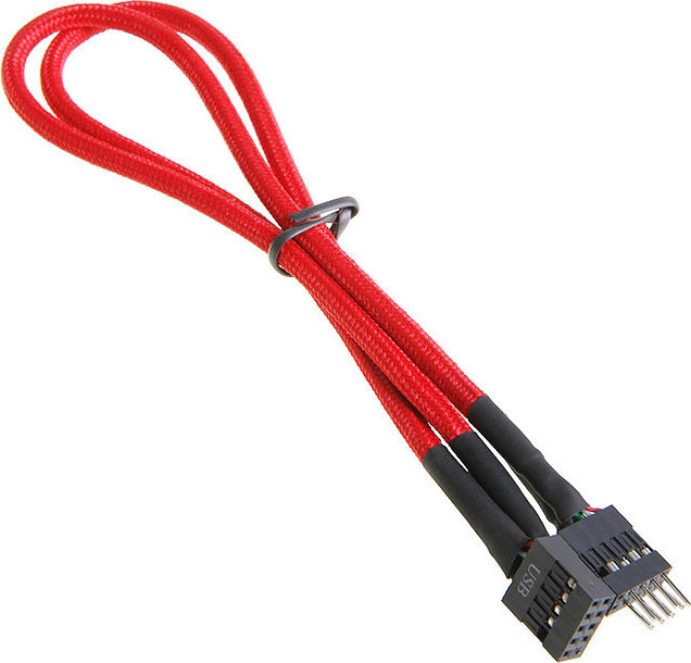 Preview: BitFenix interne USB Verlängerung 30cm - sleeved red/black