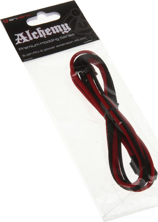 Preview: BitFenix 6-Pin PCIe Verlängerung 45cm - sleeved schwarz/rot/schw