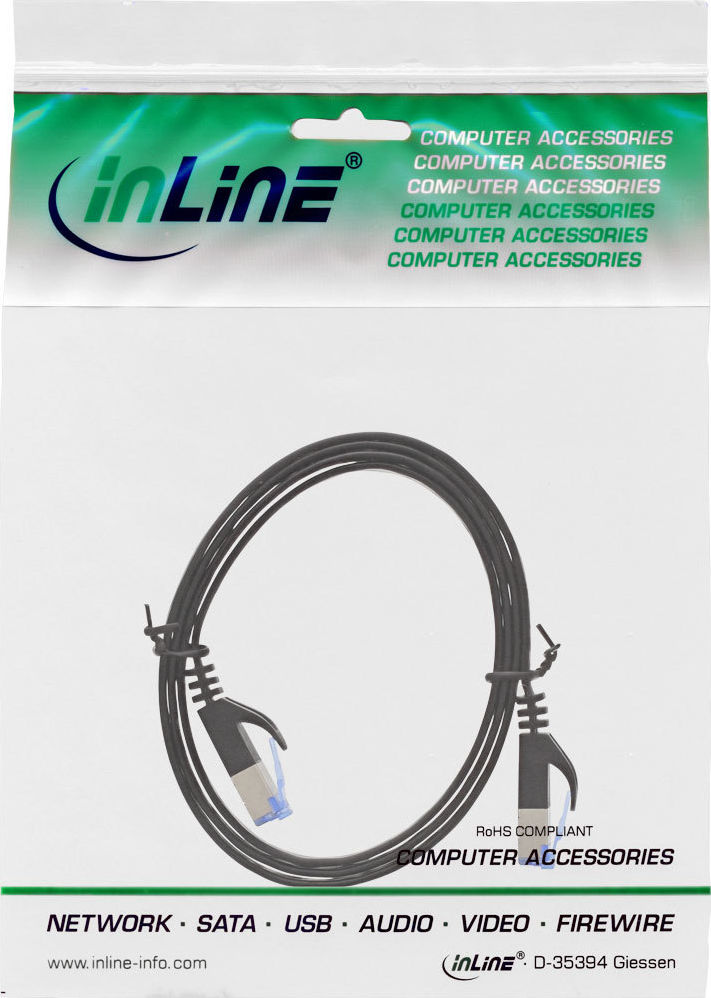 Preview: InLine Patchkabel flach, U/FTP, Cat.6A, schwarz, 0,5m