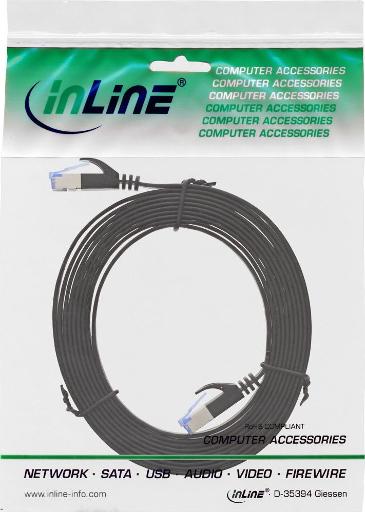 Preview: InLine Patchkabel flach, U/FTP, Cat.6A, schwarz, 3m