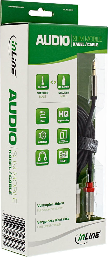 Preview: InLine Slim Audio Kabel Klinke 3,5mm ST an 2x Chinch ST, 5m