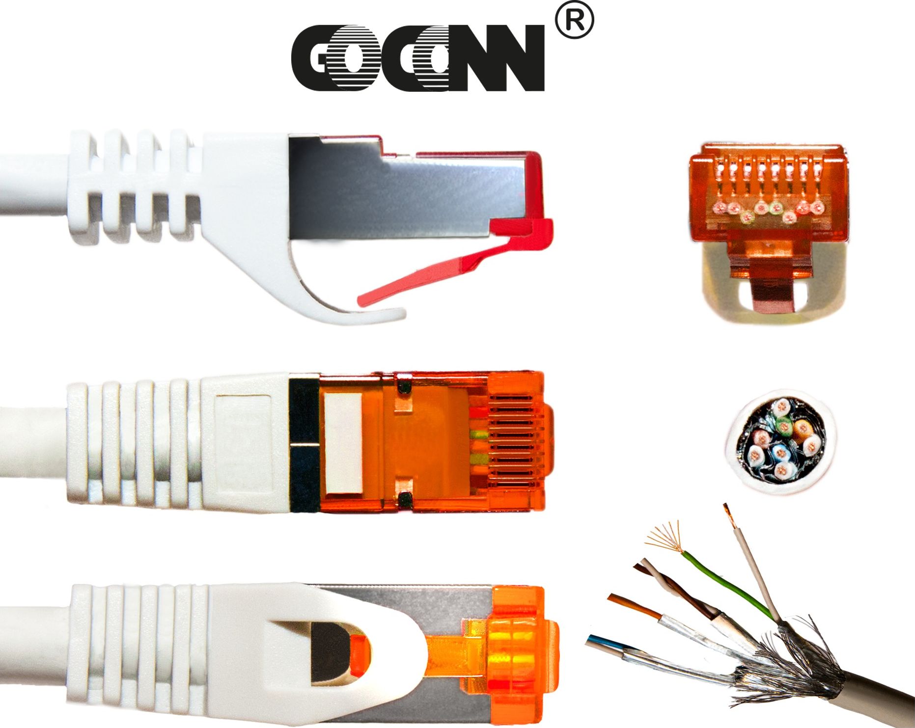 Preview: GoConn Patchkabel Cat6 25cm orange Rastnasenschutz S/FTP PiMF 250MHz 2xgeschirmt