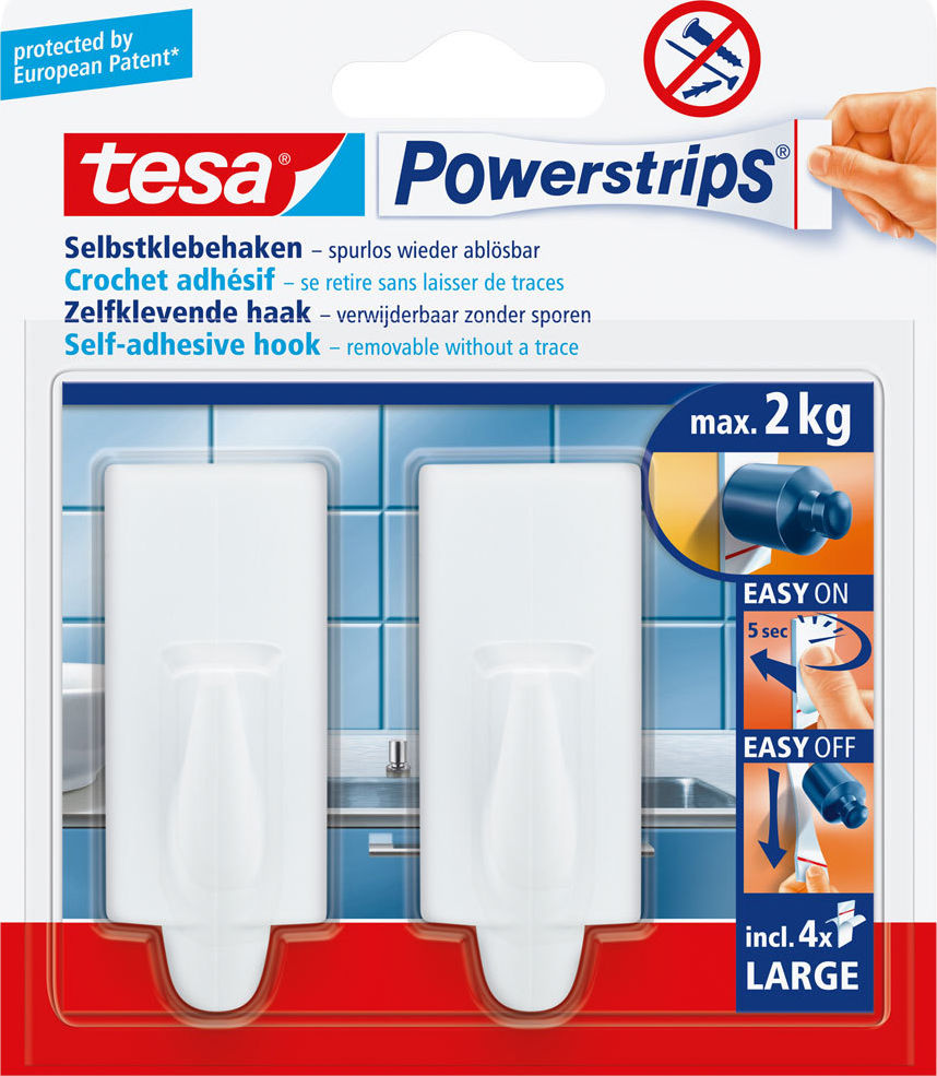 Preview: tesa Powerstrips-Haken, large trend, 2er-Pack, weiß