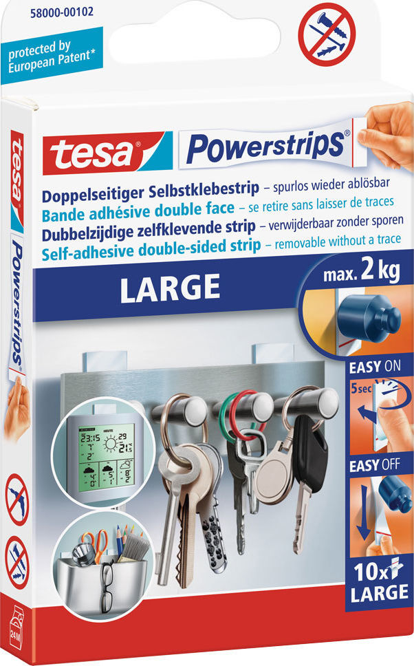 Preview: tesa Powerstrips large, 10er-Pack, für Objekte bis zu zwei Kilogramm Gewicht