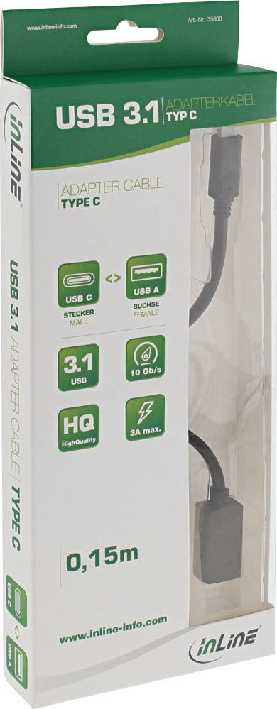Preview: InLine® USB 3.1 Adapterkabel, Typ C Stecker an A Buchse, 0,15m