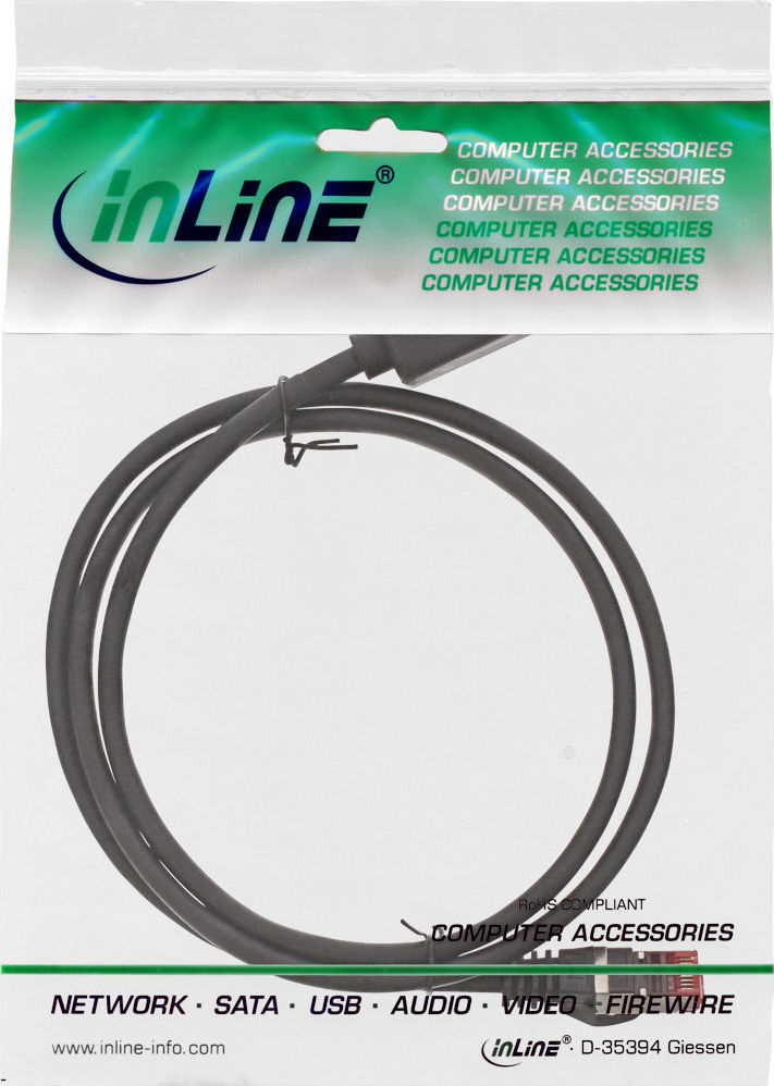 Preview: InLine Patchkabel-Verlängerung,S/FTP(PiMf),Cat.6, 250MHz, schwarz 1m