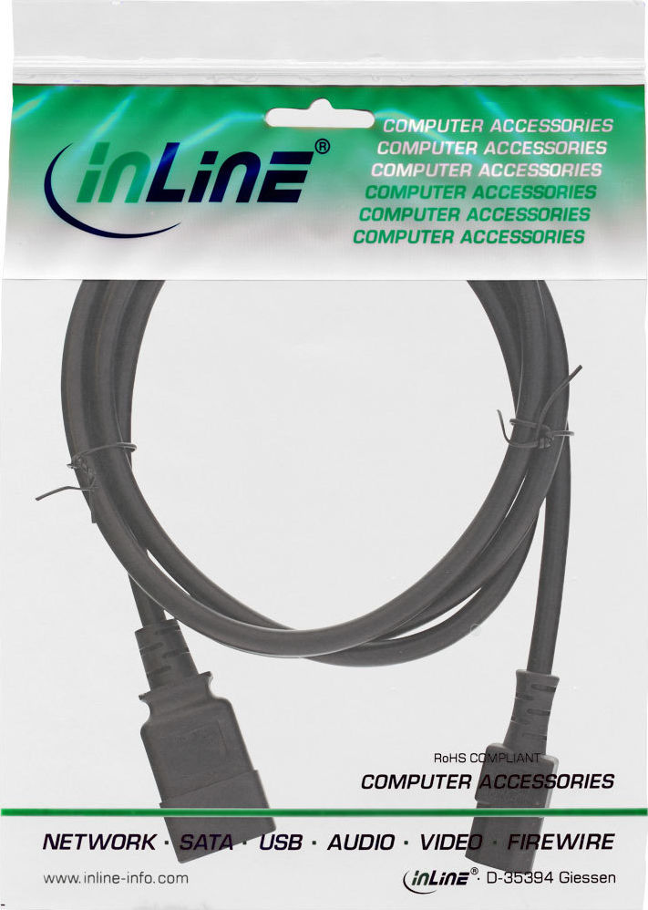 Preview: InLine Netz Adapterkabel IEC-60320 C20 auf C13 3x1,5mm² max. 10A schwarz 2m