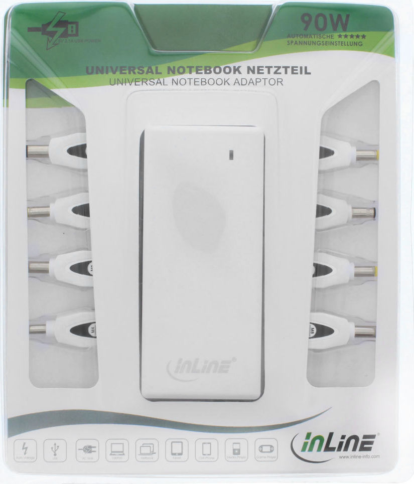 Preview: Inline Universal Netzteil für Notebooks 90W USB weiß