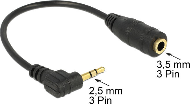 Preview: DELOCK Adapterkabel Klinke 2,5 mm St gew.> 3,5 mm Bu 3 Pin 14cm