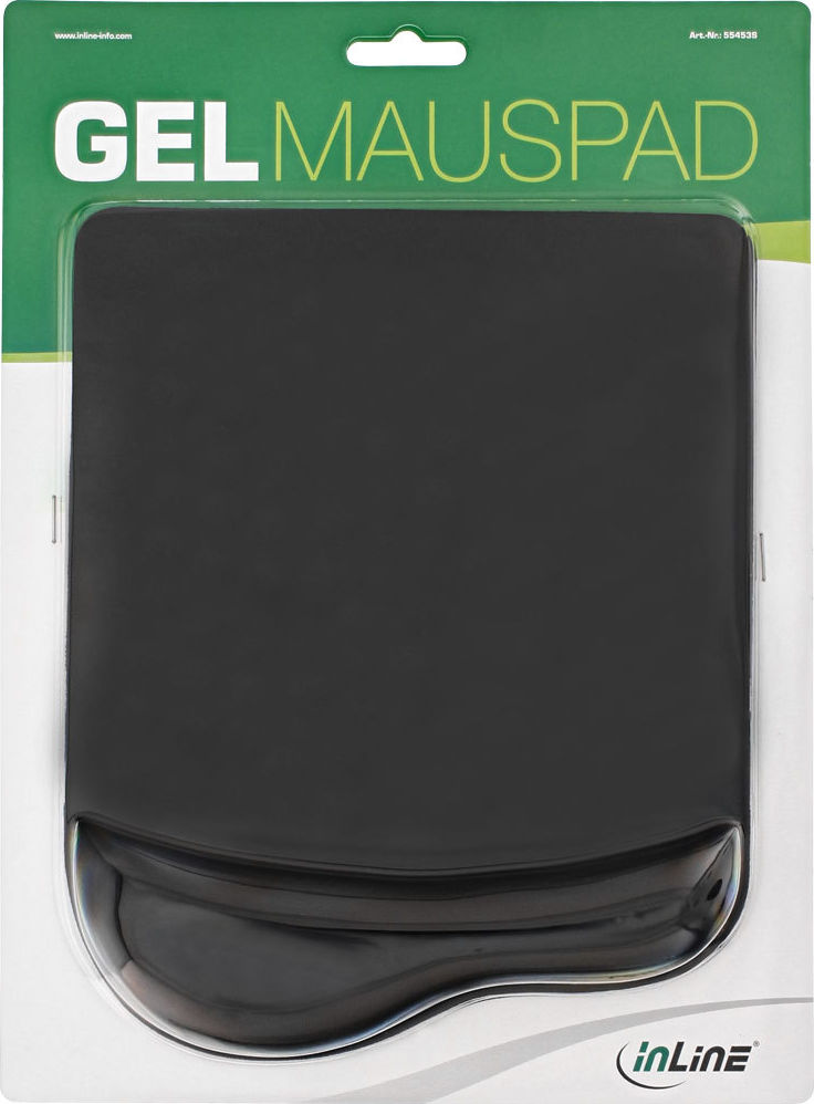 Preview: InLine Maus-Pad, schwarz, mit Gel Handballenauflage, 235x185x25mm