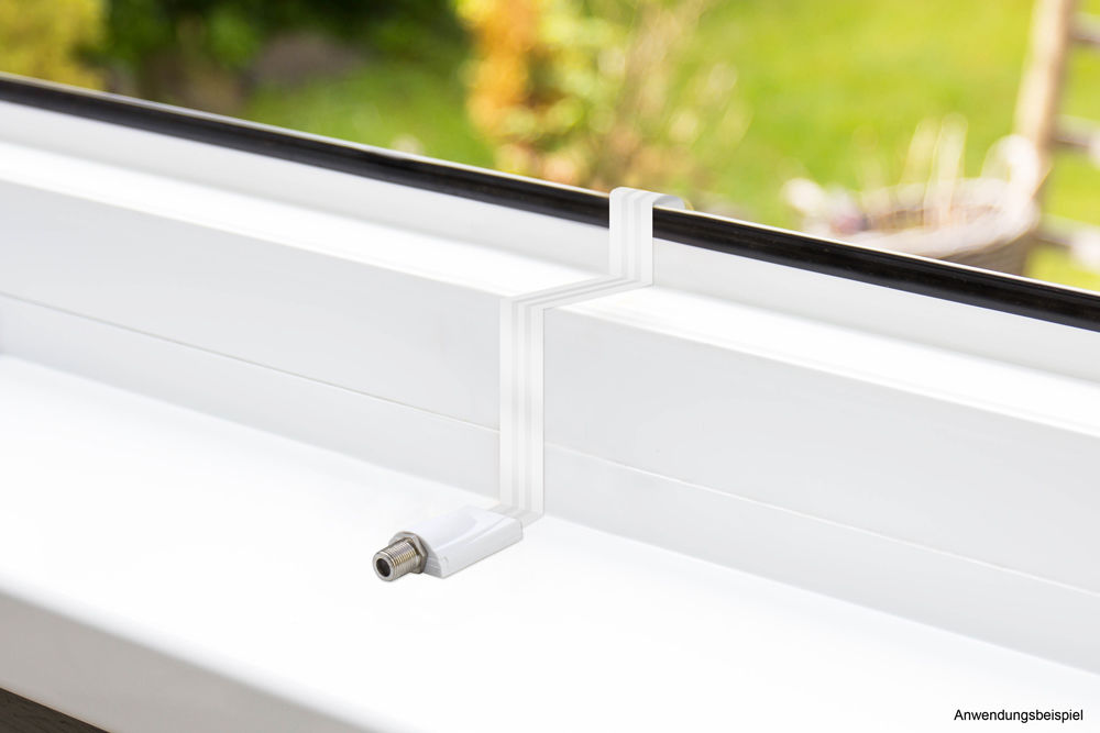 Preview: SAT Fensterdurchführung High-Quality, weiß, Gesamtlänge inkl. Stecker 32cm, flexible Länge 23cm, Good Connections