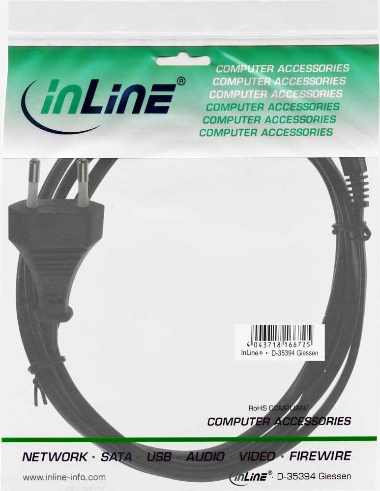 Preview: InLine® Netzkabel, Netzstecker auf Euro 8 C7 Stecker, 0,5m