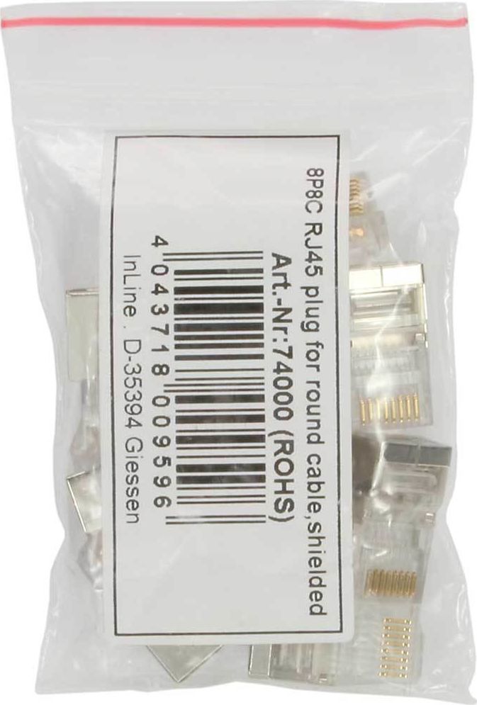 Preview: InLine Modularstecker 8P4C RJ45 zum Crimpen auf Rundkabel, geschirmt, 100er Pack
