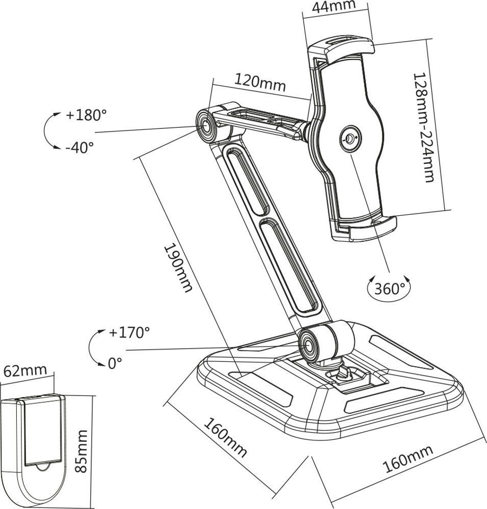 Preview: InLine Tablet Halterung für Wand- oder Tischmontage, universal für 4,7"-12,9"