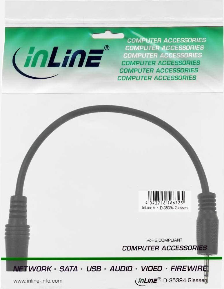 Preview: InLine Klinken Adapterkabel 4pol. 2,5mm Stecker -> 4pol. 3,5mm Buchse, 2m