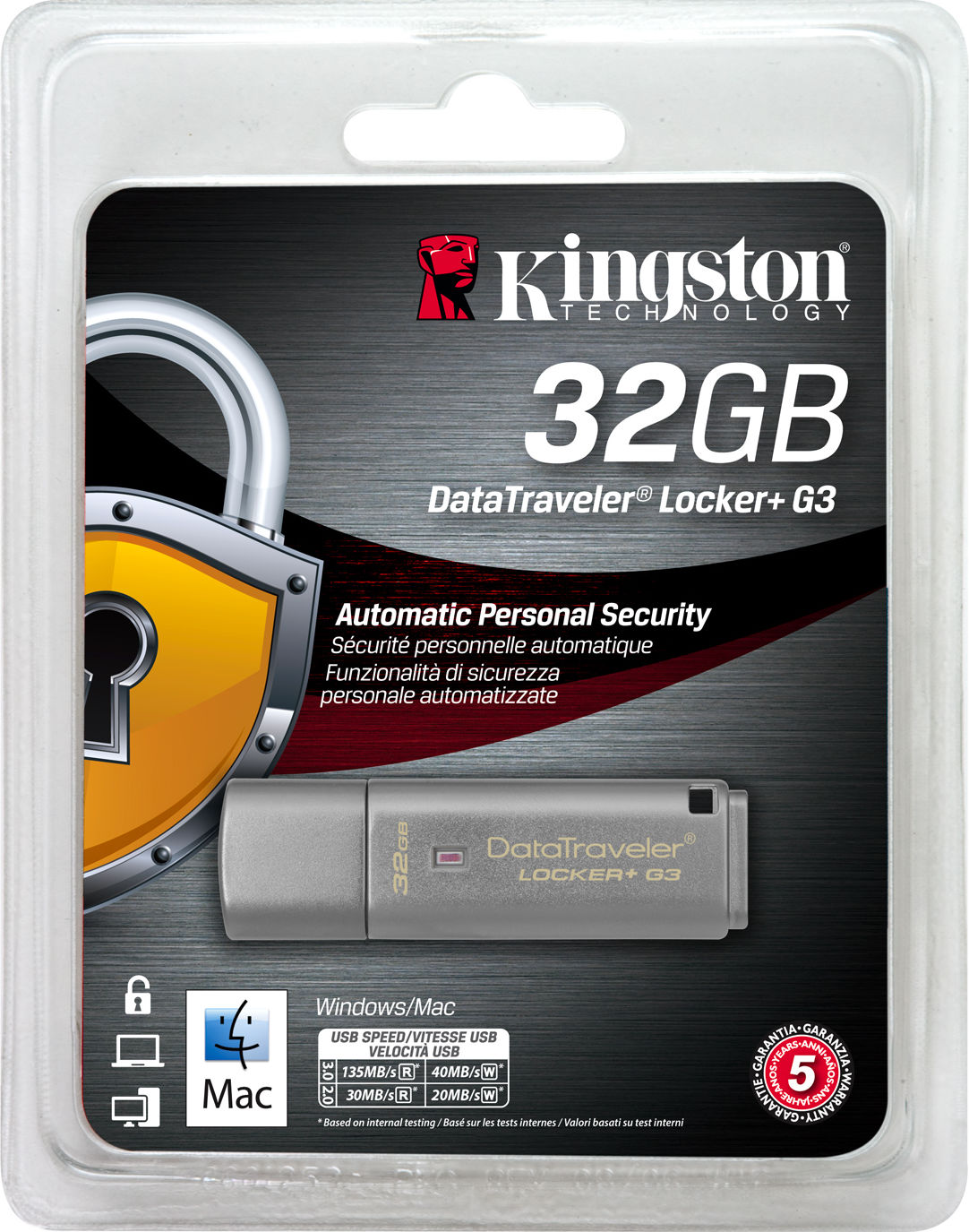 Preview: USB-Stick 32GB Kingston DataTraveler Locker+ G3 (silber) retail