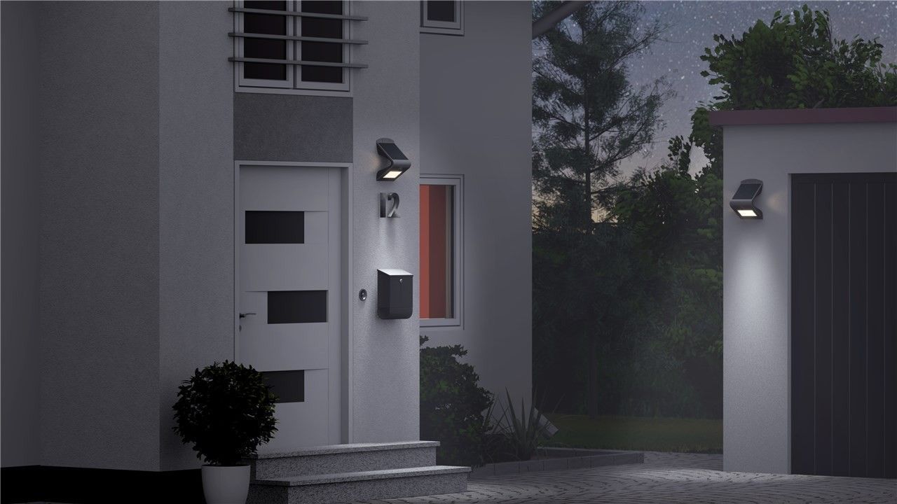 Preview: LED Solar-Wandleuchte mit Bewegungsmelder 1,5W Weiß für Hauseingänge, Carport