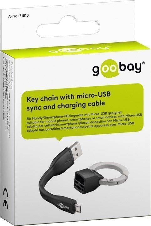 Preview: Schlüsselanhänger mit micro-USB Sync- & Ladekabel 0,1m Schlüsselanhänger schwarz