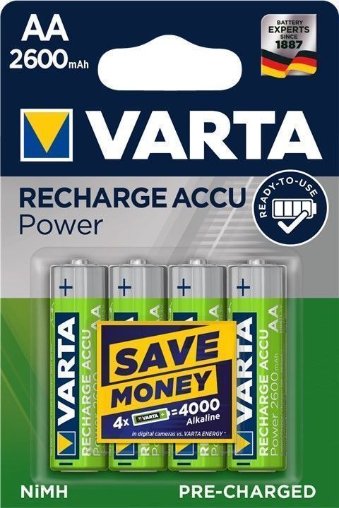 Preview: VARTA Recharge Power Akku NiMH Mignon AA HR6 1,2V 2600mAh 4er-Blister