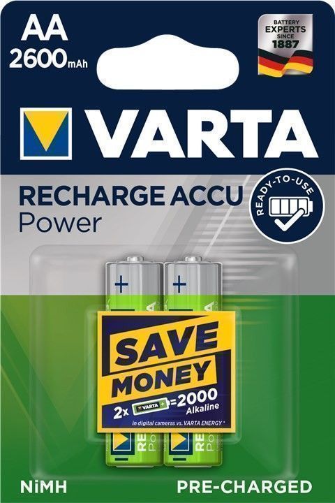Preview: VARTA Recharge Power Akku NiMH Mignon AA HR6 1,2V 2600mAh 2er-Blister