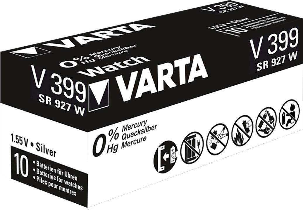 Preview: VARTA Watch Knopfzelle Uhrenbatterie Silberoxid V399 SR57 SR927 SG7 1er Blister